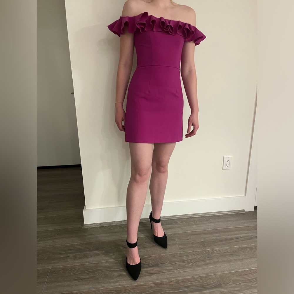 French Connection Pink Mini Dress with Off-the-Shoulder Ruffle Sleeves